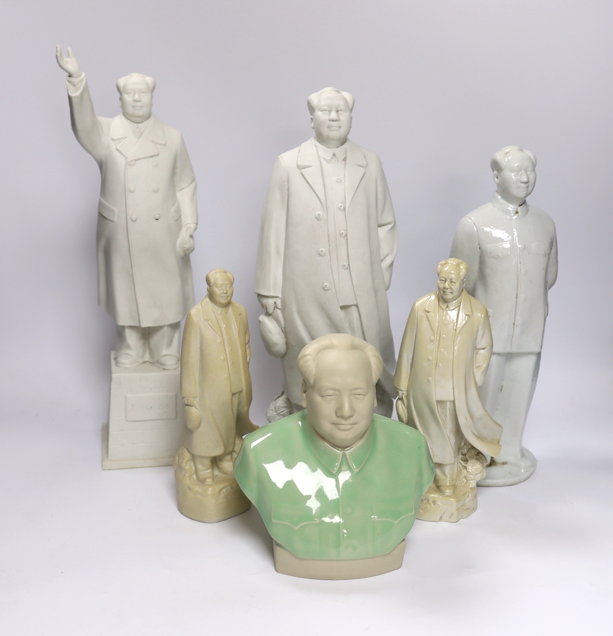 Six 20th century Chinese porcelain figures of Mao Zedong, largest 35cm high